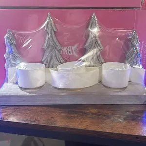 Pink Zebra Glimmer Glass Natural Trees 3 candle holder for Festive Decor(comes with 3 wicks)