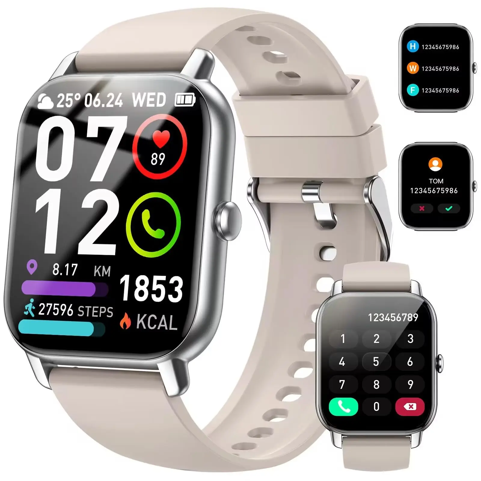 Smart Watch for Men Women (Answer/Make Call)Compatible with iPhone Samsung Android Phone 1.69 inch Full Touch Screen IP68 Waterproof Bluetooh Fitness Tracker Heart Rate/Sleep Monitor , Wristwatch, Device