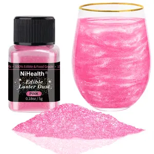 Pink NiHome Edible Food-Grade Glimmer Powder Glitter Luster Dust Metallic Food Decorating Sprinkle Glimmery Dust for Drink Wine Beverage Cake Candy Dessert Bakery Restaurant Vegan