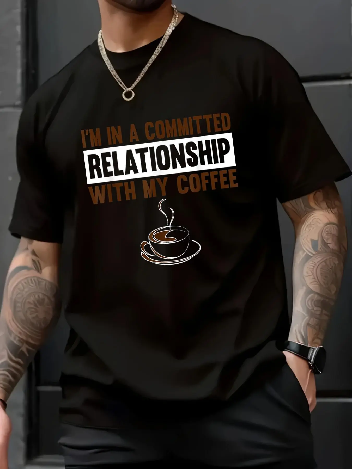 100% Cotton Unisex In A Committed Relationship With My Coffee Funny Coffee Joke T-Shirt - 100% Cotton Summer Clothes For Men, Perfect For Daily Wear, Hiking, And Travel