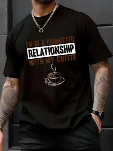 100% Cotton Unisex In A Committed Relationship With My Coffee Funny Coffee Joke T-Shirt - 100% Cotton Summer Clothes For Men, Perfect For Daily Wear, Hiking, And Travel