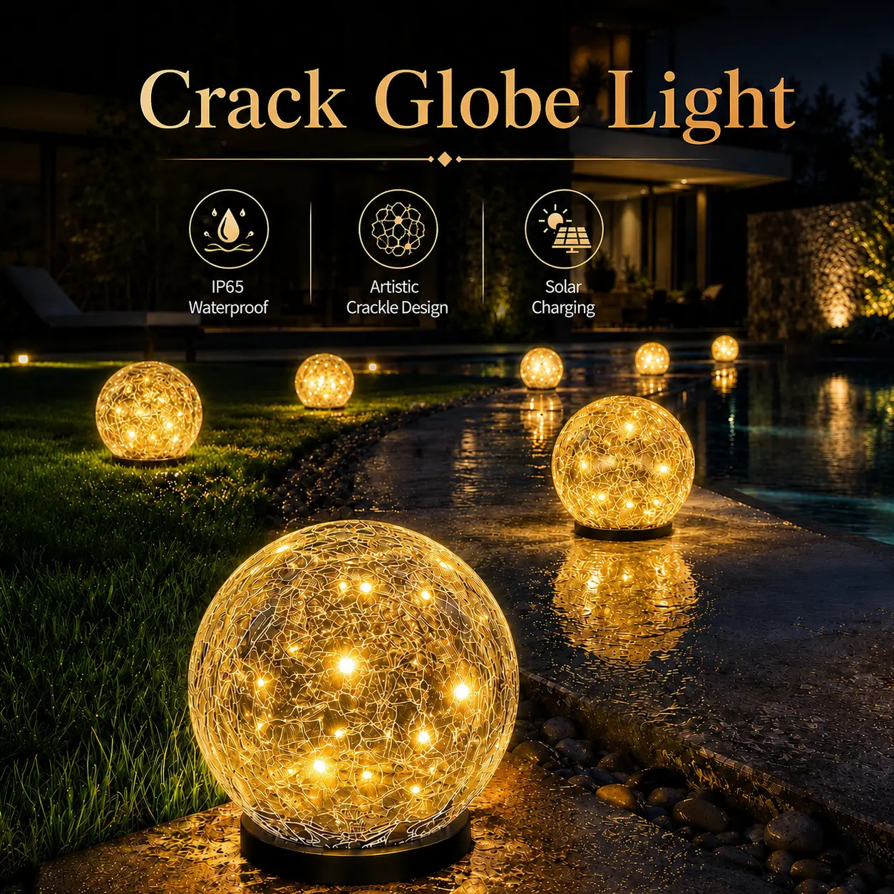 Solar Globe Lights Outdoor Waterproof, Cracked Glass Ball Lights for Garden Patio Yard Lawn Backyard Decor, Solar Orbs for Outside Decorations,decorative lamp