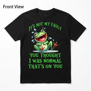 Funny Frog T-Shirt for Men & Women - "It'S Not My Fault You Thought I Was Normal" Slogan with Smiling Green Frog & Poison Dart Design,  Soft Crewneck Retro Graphic Tee, Casual Regular Fit Black Shirt with Vibrant Green Print