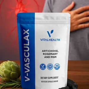 VitalHealth V-ASCULAX Artichoke Rosemary & MSM Dietary Supplement 60 Veggie Capsules for Daily Circulation & Wellness