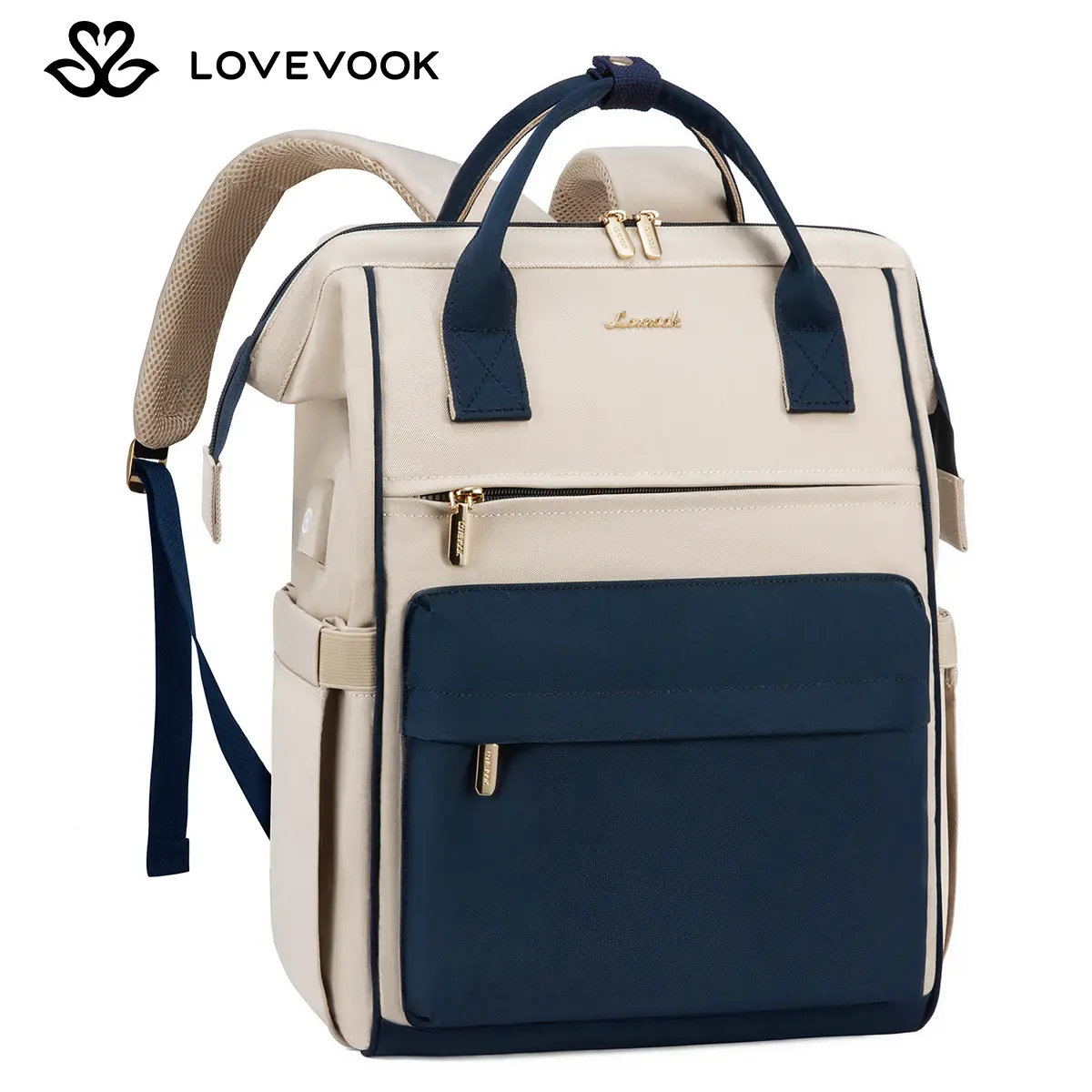 Beige Gray - Navy Blue