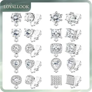 LOYALLOOK 10Pairs Cubic Zirconia Clip On Earrings for women Square Heart Ear Clips Earring Crystal Non-Pierced Clip Earrings