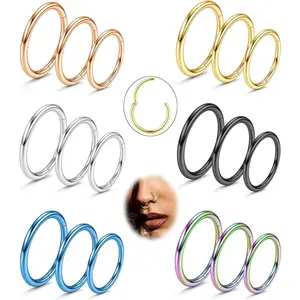 CASSIECA 18-Count 316L Surgical Steel 18g Hinged Clicker Nose Rings for Women, Septum Jewelry, Tragus Helix Conch Cartilage Hoop Earrings for Daily Wear