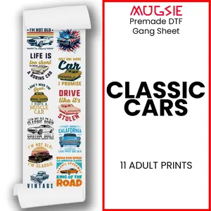 Classic Cars DTF Transfer Gang Sheets - 22x60 Direct-to-Film