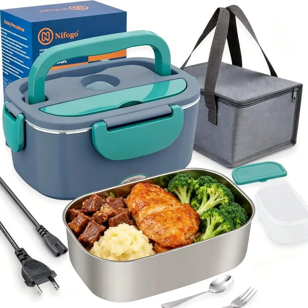 Electric Heated Lunch Box with 100W Power, Heating Function, Portable Size - 1.5L 304 Stainless Steel Food Warmer for Camping Outdoor Travel, 12V-24V Car/Truck & 110V Office Adults