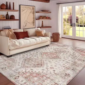 Boho Style Geometric Pattern Rug, 1 Count Vintage Moroccan Style Rug, Non-slip Floor Mat for Home Living Room Bedroom Kitchen Study Room