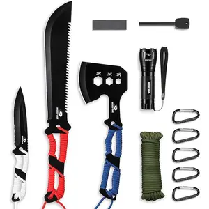 Mossy Oak Hatchet and Machete Knife Set with Sheath, One-Piece Axe & Hunting Knives with Paracord Handle, Zoomable Flashlight, Many Other Tools, Ideal Gift for Men Who Likes Hunting Outdoor Adventure