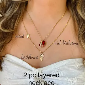 18K Gold Plated Custom Necklace With Wish Birthstone Birth flower And Custom Initials,Personalized High Quality Fashion Jewelry For Women