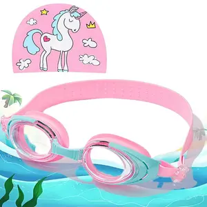 Professional Swimming Supplies, 1 Count Waterproof & Anti-fog Swimming Goggles & 1 Count Unicorn Design Swimming Cap, Swimming Accessories for Pool Beach
