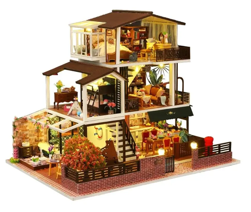 Large Villa Miniature Dollhouse Kit by Wizardi F07M5-31-P016-A