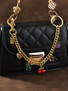 Vintage Y2K Multi-Element Bag Chain, Cherry Bear Rainbow Heart Flower C Letter Pendant, Trendy Accessory for Girls Students Professionals, Cute Bear Charm, Bag Charms