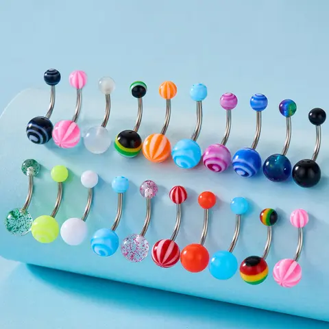 Random Color Belly Button Rings, Fashionable Body Jewelry for Women & Girls, Body Piercing Belly Ring for Party, Daily Clothing Decor, Trendy All-match & Exquisite Jewelry for Birthday Gift, Belly Button Piercing, Body Jewellery
