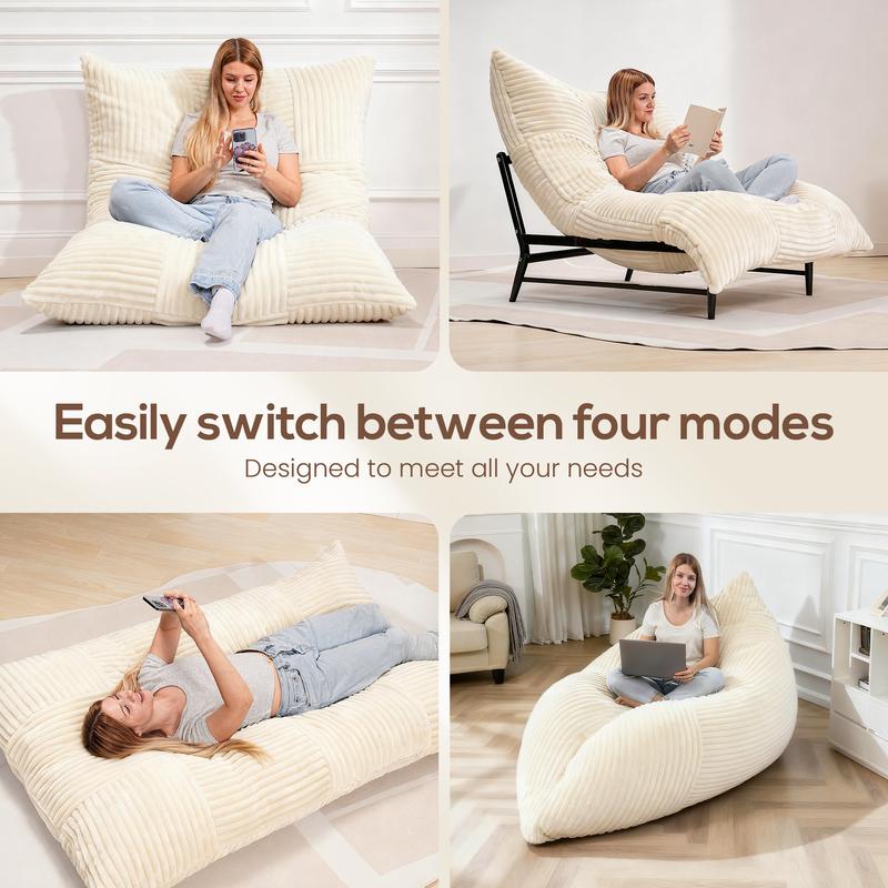 【versatile】Oversized Bean bag chair lazy sofa with base, 4 in 1 Convertible Bean Bag Couch with Base, Comfy Boneless Couch, soft and Comfortable Recliner Sofa Bed with Removable Upholstery for Living Room, or Bedroom 【versatile】Oversized Bean bag chair lazy sofa with base, 4 in 1 Convertible Bean Bag Couch with Base, Comfy Boneless Couch, soft and Comfortable Recliner Sofa Bed with Removable Upholstery for Living Room, or Bedroom