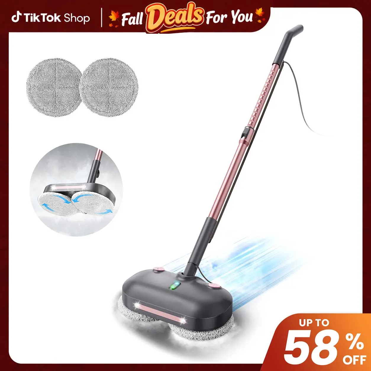 [FallDealsForYou]F6 Scrubbing Steam Mop with Electric Brush, 284℉ Steam & High-Speed Rotating Pads, LED Headlights, Safe for Hardwood/Laminate/Tile/Marble Floor[SummerWins],back to school,back to school haul