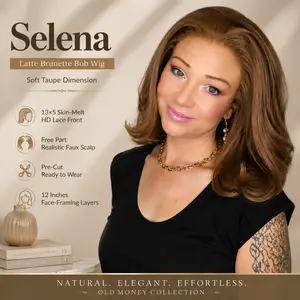 Selena - MaxFull Latte Brunette Bob Wig | Soft Taupe Dimension, Pre-Cut, 12 inches, 13×5 Skin-Melt HD Lace Front, Free Part, Realistic Faux Scalp, Face-Framing Layered Wig Old money Collection