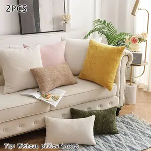 Modern Plain Plaid Chenille Pillow Covers Set of 2, Simple Style Cushion Cases for Living Room Sofa Bedroom Decor
