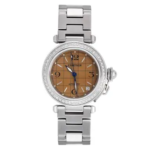 Cartier Pasha W31024M7 Stainless Steel Copper Grid Dial Custom Diamond Bezel WHP041358