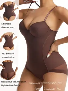 Leopard Print Bustier Bodysuit, Spaghetti Strap Corset-Style Shapewear, High-Cut Sheer Mesh Lingerie with Back Closure for Night Out