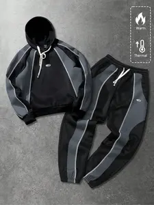 Colorblock Hoodie Pullover & Sweatpants Set, Fitted Block Design, Street Style Casual Fashion for Men Women Daily Wear