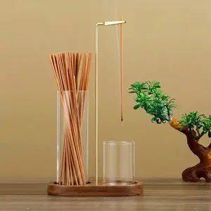 2 in 1 Incense & Candle Holder with Wooden Base, Aromatherapy Incense Burner with Removable Glass Ash Collector, Home Decor for Living Room Bedroom, Scented Aroma Fragrance Gift
