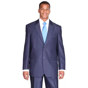 Mens 2 Button Diagonal Shiny Sharkskin Suit in Navy