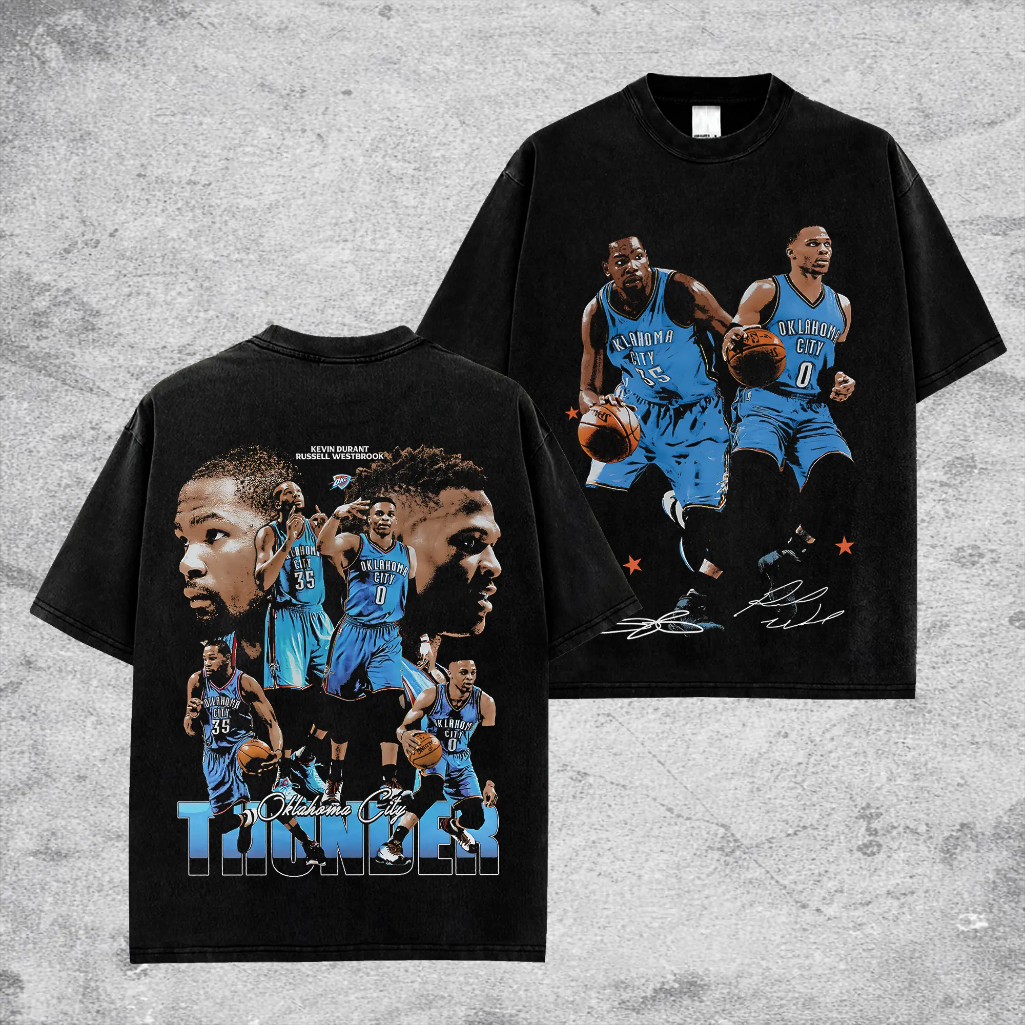 [HoopZoneStyle] Thunder Duo Kevin Durant, Russell Westbrook Game Day Retro Unisex 100% Heavyweight Cotton T-Shirt – Thunder Fans Shirt, Thunder Basketball Shirt, Game Day Outfits, Gift For Basketball Fans