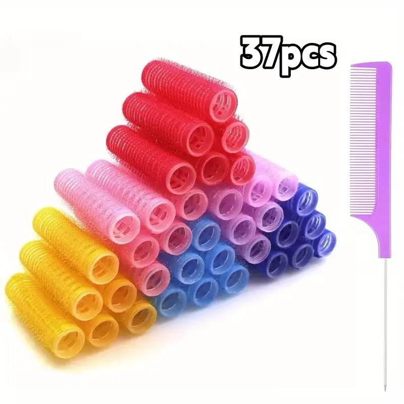37 pcs Self Grip Small Hair Curlers, Heatless Roller Hair Curlers，DIY Curly Hairstyle Hair Rollers Tools, for Medium Short Thin Fine Hair