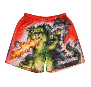 Fryin Ryan GPK Anime Shorts Red Kid's Full Print Drawstring Design Mesh Shorts With Four Pockets Teen Basketball Double-Layered Inner Shorts