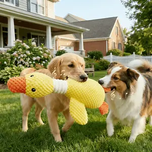 Duck Puppy Toys, Upgraded Goose Indestructible Dog Toys for Aggressive Chewers, Crinkle Squeaky Plush Dog Puppy Chew Toys for Teething, Small Medium Large Breed，Yellow