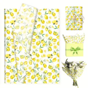 50 Sheets Yellow Lemon Pattern Printed Thin Paper Wrapping Paper, Size 19.8x13.7 Inches Tissue Paper, Elegant Pastel Floral Napkins, Suitable for Birthday and Wedding Gift Wrapping Decoration