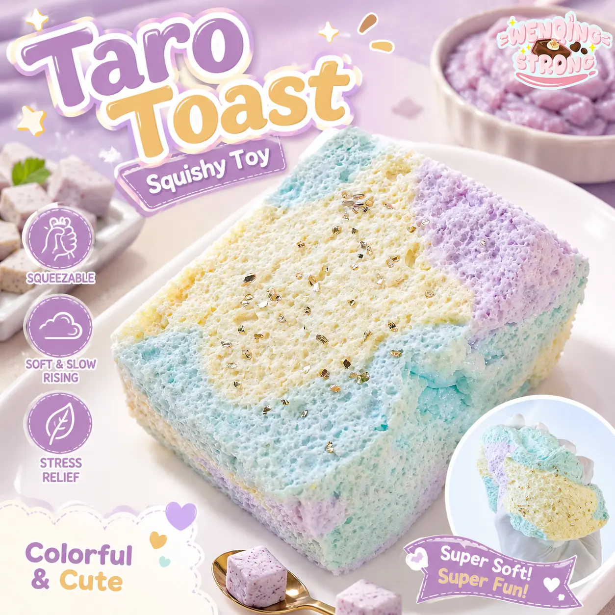 [Yuyu's Squishy World] Dopamine Toast - Taro Paste QQ Toast Handmade taba squishies / Food Grade Silicone, Fidget Toys, Taba Squishy, ​ ​ Dopamine Toast 207g, Gift for Boys and Girls, Stress Relief Model Anxiety Bag Set Artificial Popit