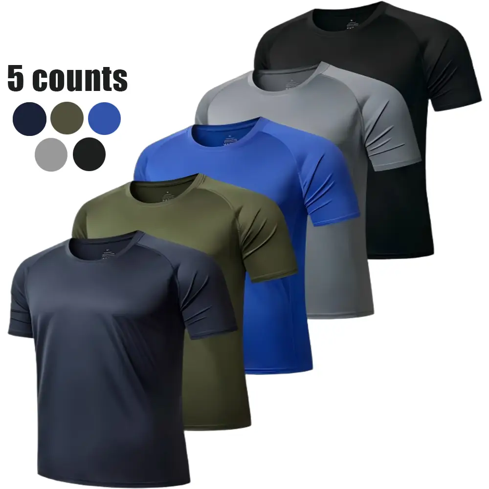 Men's Solid Color Quick Dry Breathable Shortsleeve Spring and Summer Shirts Crew Neck Comfortable T-Shirt Moisture Wicking Mesh Athletic Training Fath
