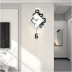 Creative Mute Modern Large Pendulum Clock in Black & White. A Decorative Modern Silent Decor for Home, Kitchen, Living Room, and Office - Colorful Acrylic Art Design clock