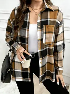 Women’s vintage plaid flannel shirt, loose fit button-up top, versatile layering piece for all seasons