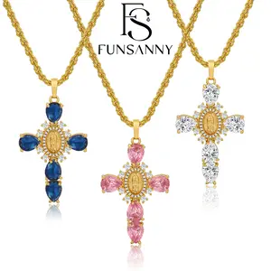 FUNSANNY Cross Necklace for Women&Girls,Crystal Zircon Cross Faith Cross Necklace, Virgin Mary Pendant Box Chain Female Jewelry for Christmas