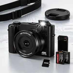 CAMKORY 4K Digital Camera for Vlogging, 64MP Front and Rear Dual Lens, Autofocus Anti-Shake, 3" Tiltable Selfie Screen, Pop-Up Flash, 16X Zoom, with Charging Cradle & 2 Batteries