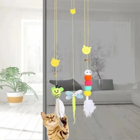 Cat toys self fun swing hanging door hanging elastic feather cat-teasing stick bells cat suppl