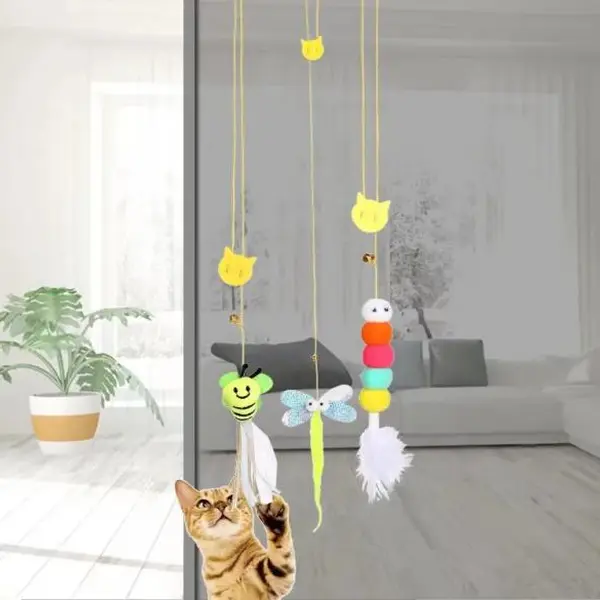 Cat toys self fun swing hanging door hanging elastic feather cat-teasing stick bells cat suppl