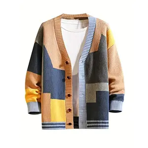 Men's Cardigan Sweater with Buttons, Long Sleeve Knitwear Without Shirt