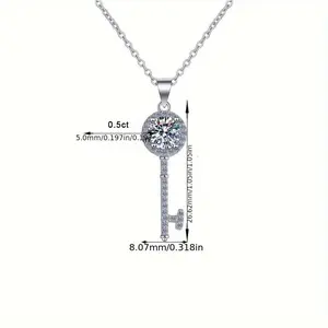 1.0 Carat Moissanite Elegant Key Shape 925 Sterling Silver Pendant Necklace Ideal for Valentine's Day Mother's Day Holiday Gift