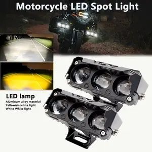 New Motorcycle LED Spotlight Dual Color Hi/Low Beam Fog Lamps Brighter Lamp Off Road Driving Light Mini Headlight Driving Light Motorcycle LED Lights