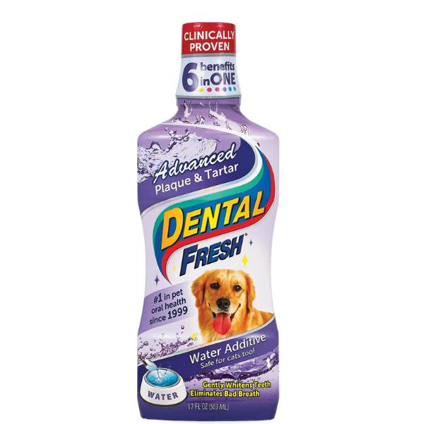 Dental Fresh Advanced Plaque and Tartar Water Additive, 17oz – Dog Teeth Cleaning Formula to Freshen Breath and Improve Cat & Dog Dental Care