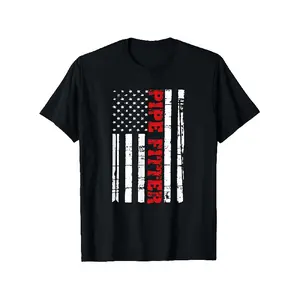 Pipe Fitter American Flag Shirt |   Patriotic Welder Pipefitter T-Shirt, Summer Casual and Comfortable, Fashionable Round Neck, Short Sleeves, Medium Stretch, Breathable Fabric,  Graphic Tees Tshirt