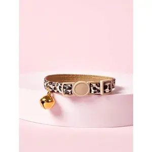 PETSIN 1pc Leopard Print Cat Collar With Adjustable Golden Bell For Cats And Small Dogs, Spring/Summer/Fall/Winter, Dog Stuff, Dog Collar