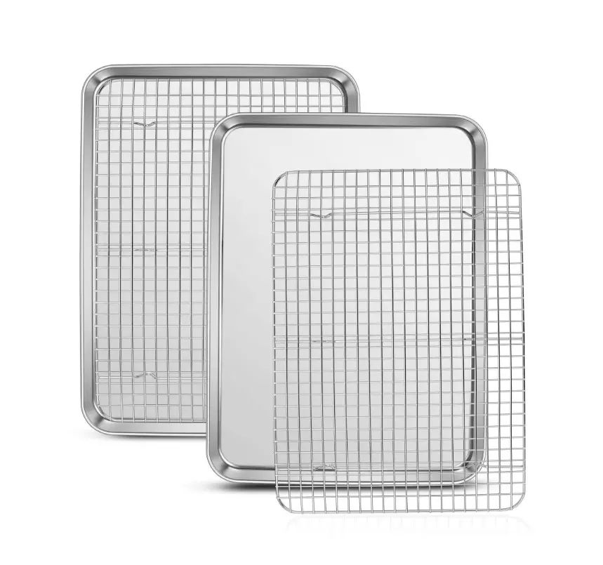 VeSteel Baking Sheets and Racks Set, Stainless Steel Rectangle Baking Sheet Oven Tray and Cooling Grid Rack for Cookies Meats