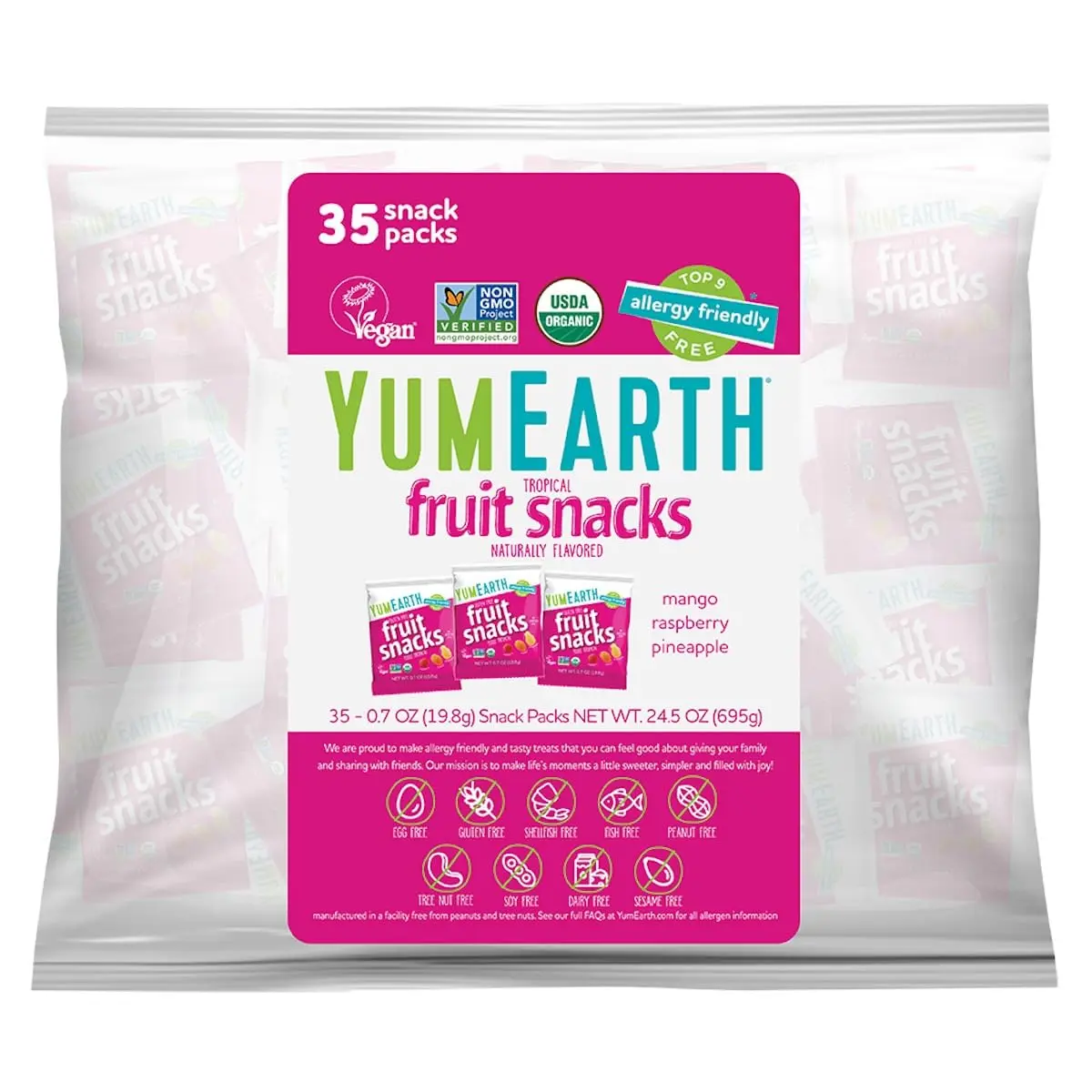 YumEarth Gluten Free Fruit Snacks, Tropical, 35 Snack Packs, 0.7 oz (19.8 g) Each